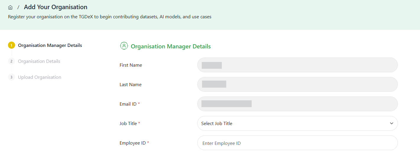Organisation Registration Form - Organisation Manager Details